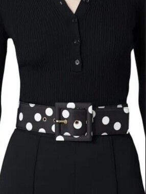Carolina Herrera Polka Dot Wide Black Belt with Fabric Buckle Size Large